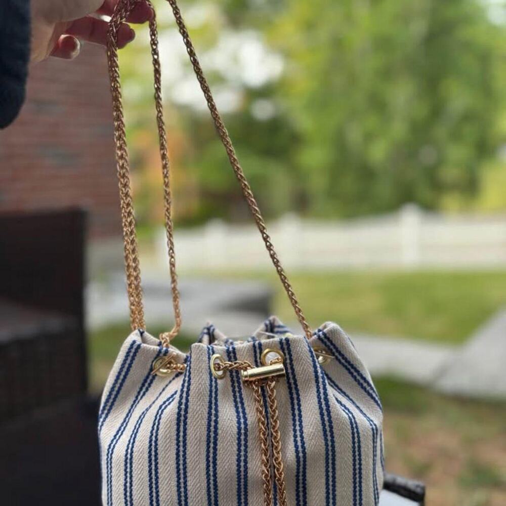 Blue striped mini shoulder bag